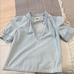 Frame Denim Light Blue Frayed Edge Top